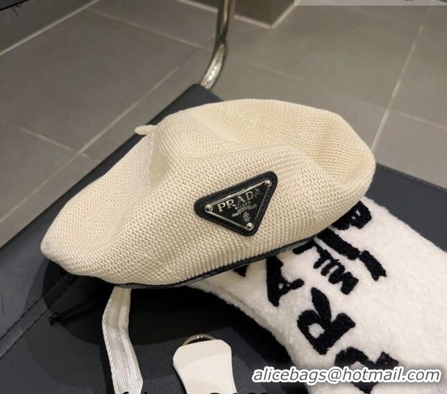 Good Looking Prada Knit Beret Hat 0810 White 2023