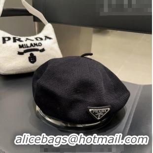 Top Design Prada Knit Beret Hat 0810 Black 2023