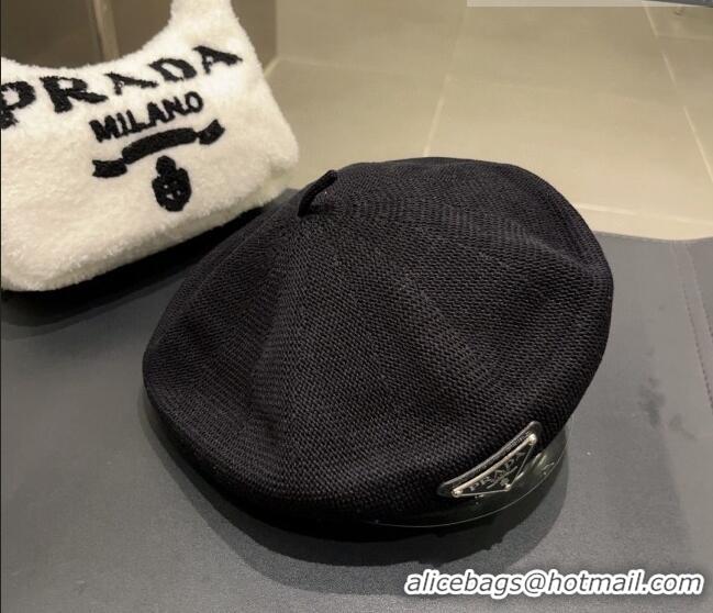 Top Design Prada Knit Beret Hat 0810 Black 2023