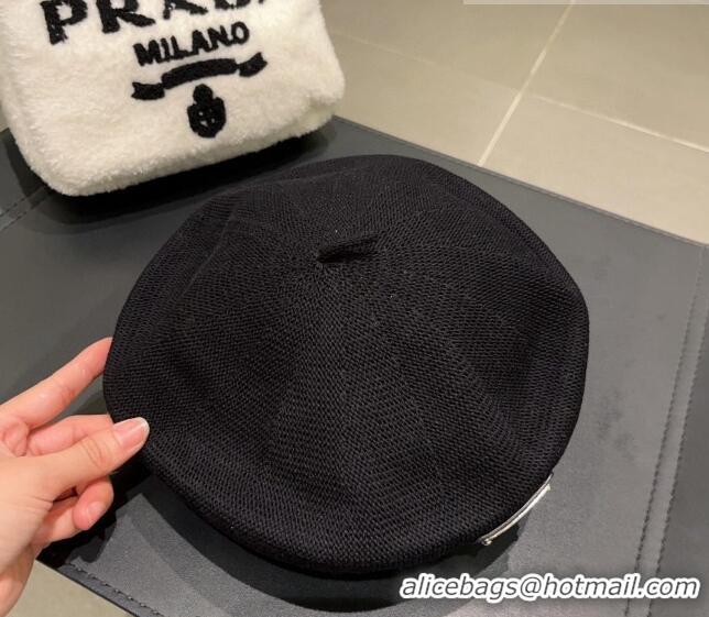 Top Design Prada Knit Beret Hat 0810 Black 2023