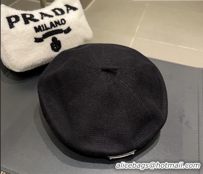 Top Design Prada Knit Beret Hat 0810 Black 2023