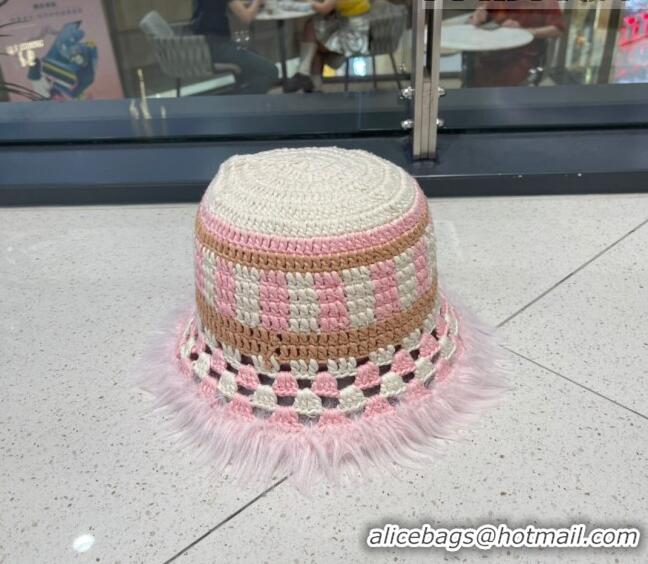 Low Cost Prada Crochet Bucket Hat with Fur Charm PR08152 Pink 2023