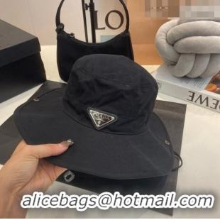 Low Price Prada Canvas Wide Brim Bucket Hat PR08231 Black 2023