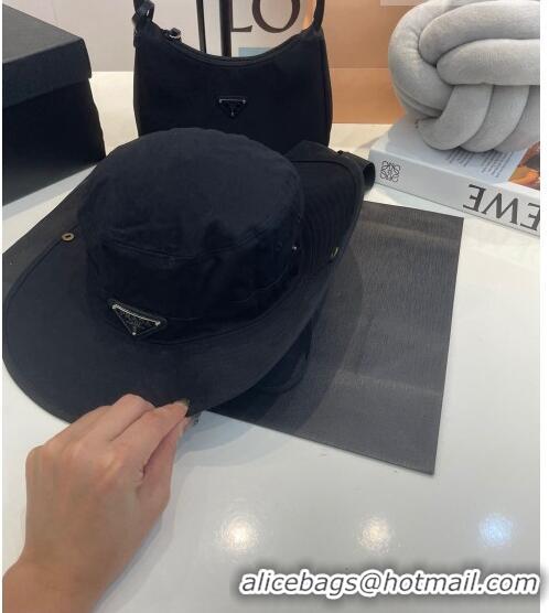 Low Price Prada Canvas Wide Brim Bucket Hat PR08231 Black 2023