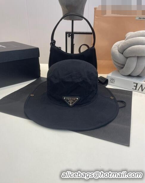 Low Price Prada Canvas Wide Brim Bucket Hat PR08231 Black 2023