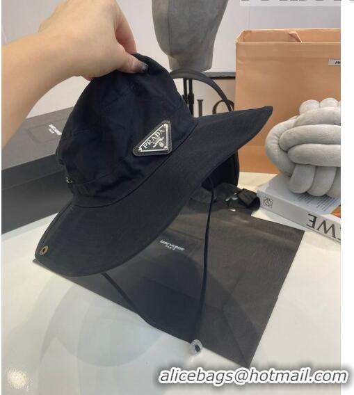 Low Price Prada Canvas Wide Brim Bucket Hat PR08231 Black 2023