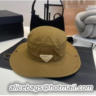 Buy Fashionable Prada Canvas Wide Brim Bucket Hat PR08231 Khaki 2023