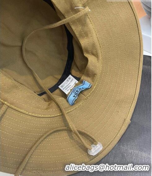 Buy Fashionable Prada Canvas Wide Brim Bucket Hat PR08231 Khaki 2023