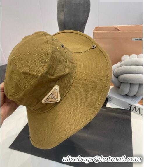 Buy Fashionable Prada Canvas Wide Brim Bucket Hat PR08231 Khaki 2023