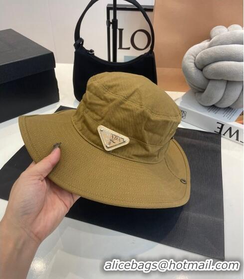 Buy Fashionable Prada Canvas Wide Brim Bucket Hat PR08231 Khaki 2023