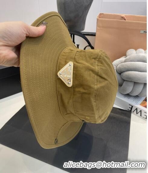 Buy Fashionable Prada Canvas Wide Brim Bucket Hat PR08231 Khaki 2023