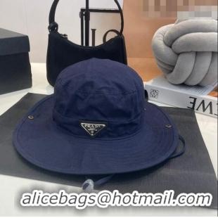 Most Popular Prada Canvas Wide Brim Bucket Hat PR08231 Navy Blue 2023