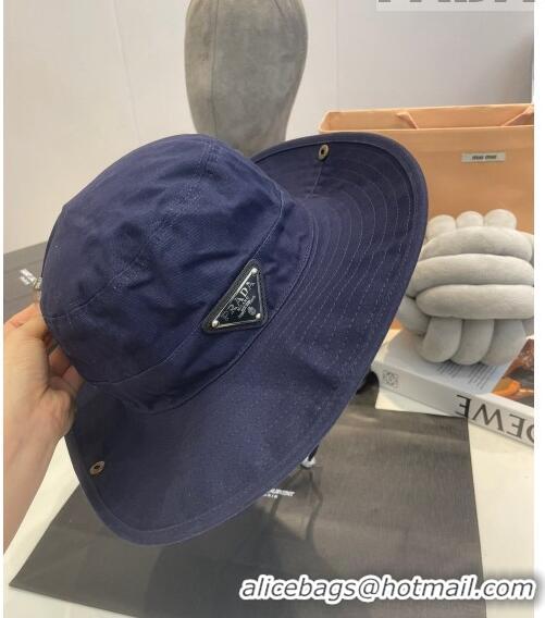 Most Popular Prada Canvas Wide Brim Bucket Hat PR08231 Navy Blue 2023