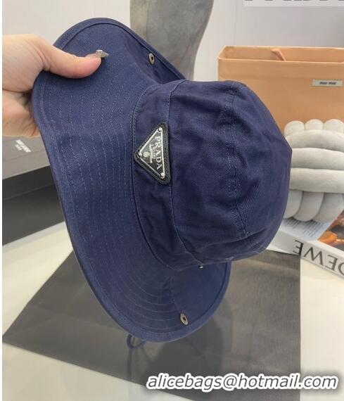 Most Popular Prada Canvas Wide Brim Bucket Hat PR08231 Navy Blue 2023