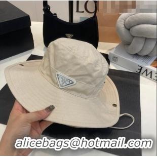 Top Quality Prada Canvas Wide Brim Bucket Hat PR08231 White 2023