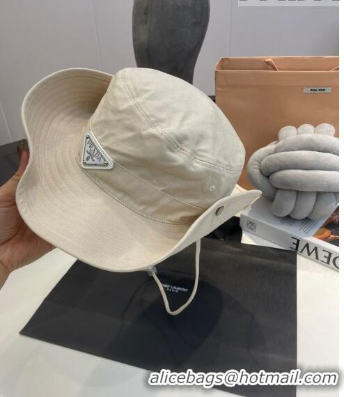 Top Quality Prada Canvas Wide Brim Bucket Hat PR08231 White 2023