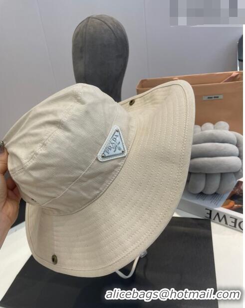 Top Quality Prada Canvas Wide Brim Bucket Hat PR08231 White 2023