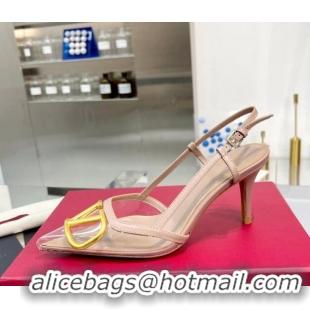 Pretty Style Valentino VLogo Signature Heel Sandals in Transparent Polymer 4.5cm Nude 613157