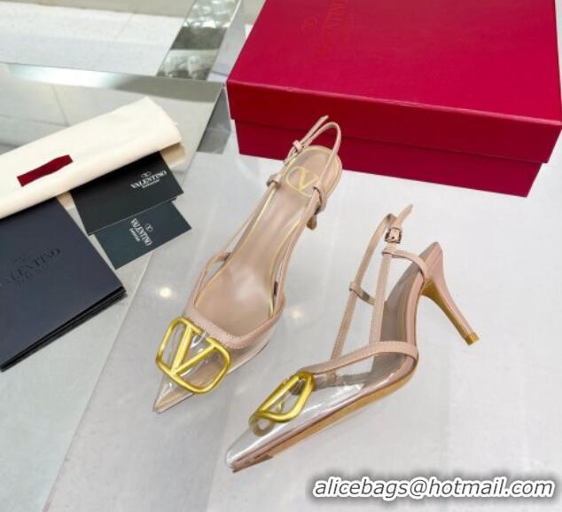 Pretty Style Valentino VLogo Signature Heel Sandals in Transparent Polymer 4.5cm Nude 613157