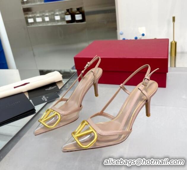 Pretty Style Valentino VLogo Signature Heel Sandals in Transparent Polymer 4.5cm Nude 613157