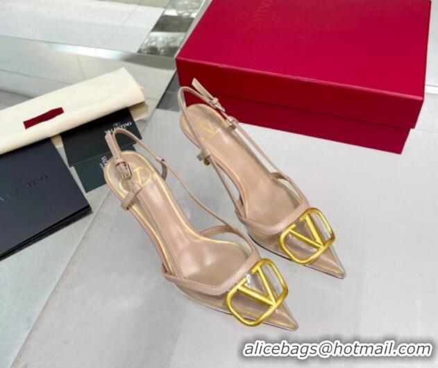 Pretty Style Valentino VLogo Signature Heel Sandals in Transparent Polymer 4.5cm Nude 613157