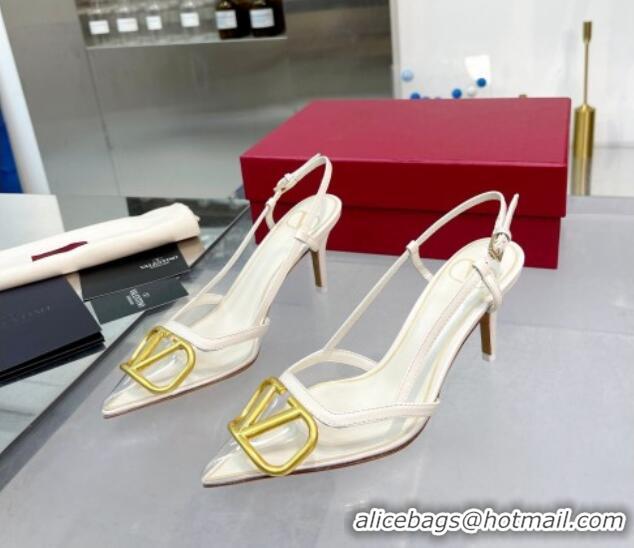 Discount Valentino VLogo Signature Heel Sandals in Transparent Polymer 4.5cm White 613158