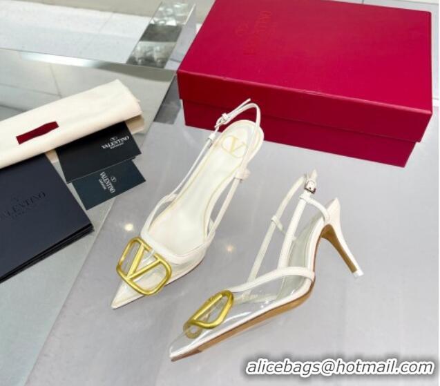 Discount Valentino VLogo Signature Heel Sandals in Transparent Polymer 4.5cm White 613158