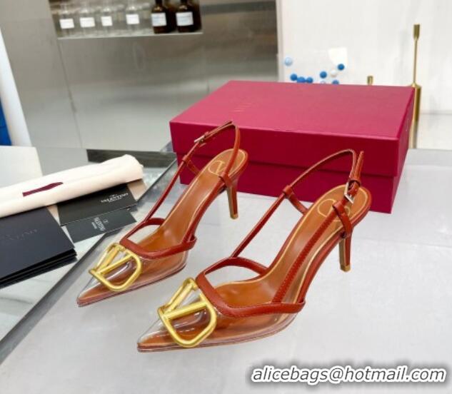 Top Grade Valentino VLogo Signature Heel Sandals in Transparent Polymer 4.5cm Brown 613159