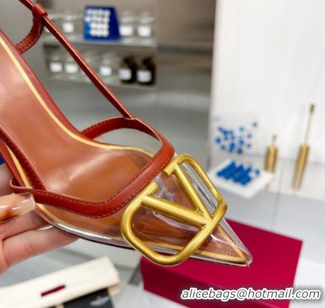 Top Grade Valentino VLogo Signature Heel Sandals in Transparent Polymer 4.5cm Brown 613159