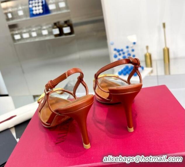 Top Grade Valentino VLogo Signature Heel Sandals in Transparent Polymer 4.5cm Brown 613159