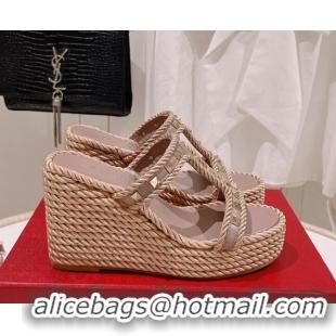 Best Price Valentino Rockstud Wedge Slide Sandals 10cm in Calfskin Dusty Pink 613160