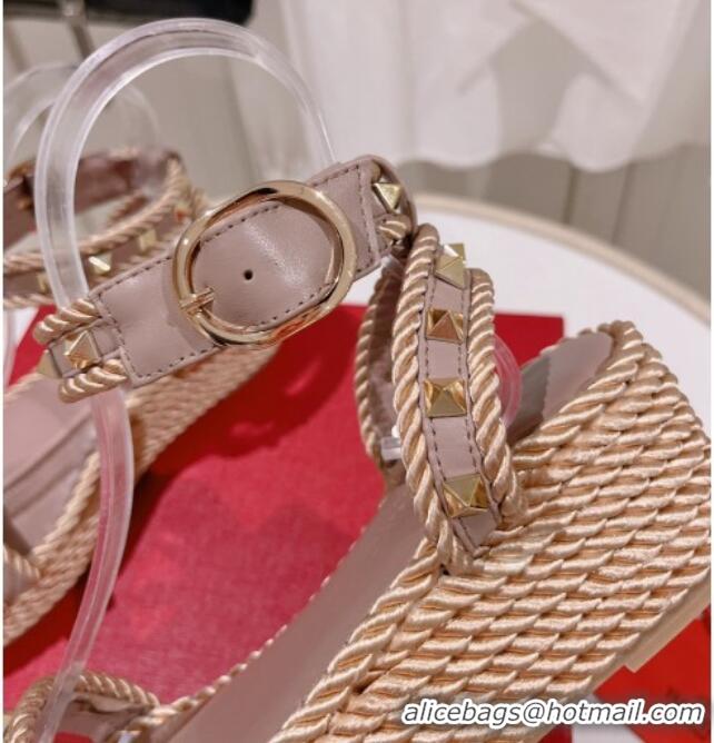 Pretty Style Valentino Rockstud Flatform Sandals 6.5cm in Calfskin Pink 613164