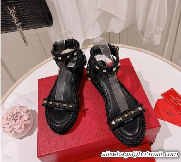 Best Grade Valentino Rockstud Flatform Sandals 6.5cm in Calfskin 613164 Black