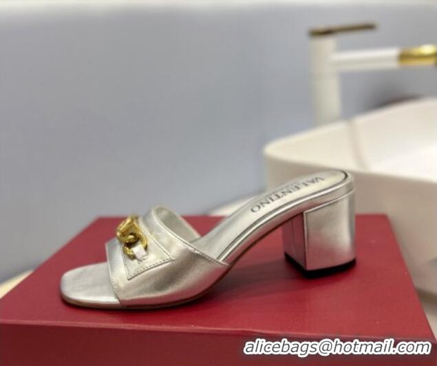 Good Looking Valentino VLogo Chain Heel Slide Sandals 5.5cm Silver 613168