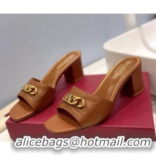 Low Price Valentino VLogo Chain Heel Slide Sandals 5.5cm Brown 613169