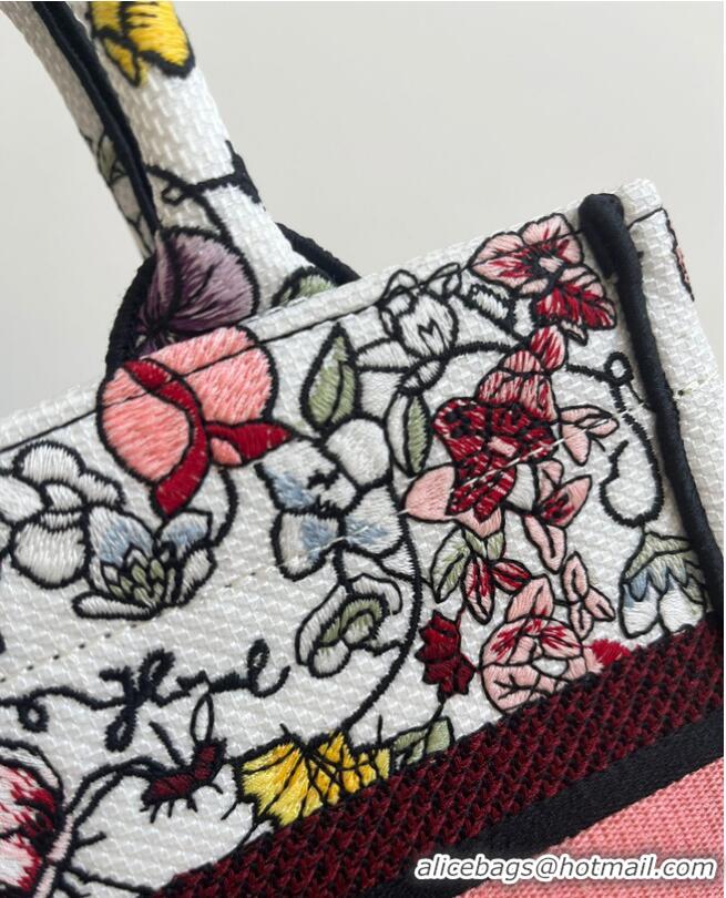 Top Grade SMALL DIOR BOOK TOTE White Multicolor Florilegio Embroidery M1296ZRG