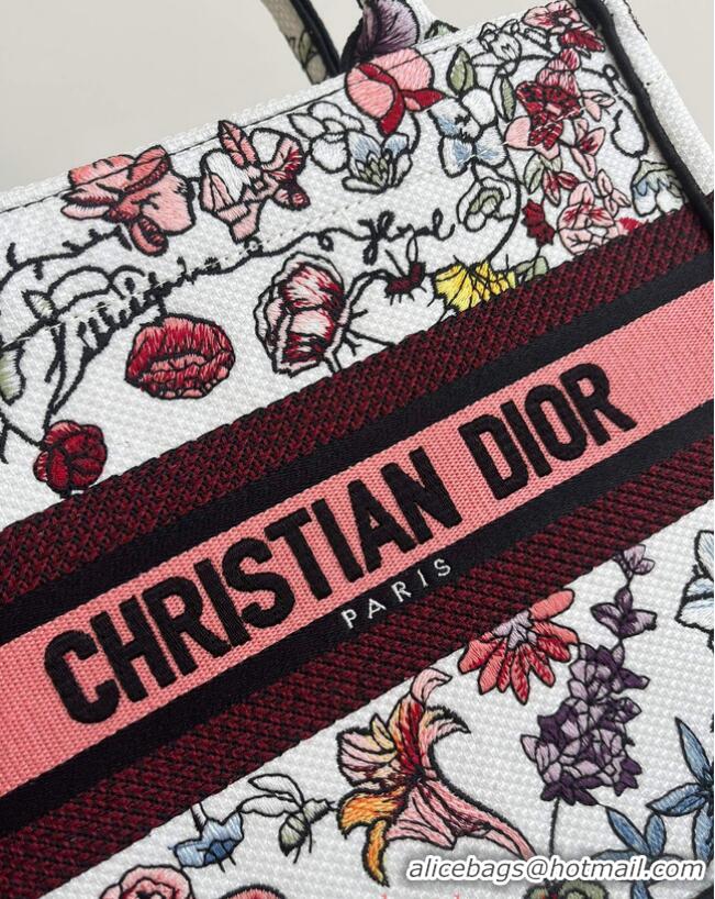 Top Grade SMALL DIOR BOOK TOTE White Multicolor Florilegio Embroidery M1296ZRG