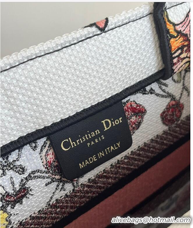 Top Grade SMALL DIOR BOOK TOTE White Multicolor Florilegio Embroidery M1296ZRG