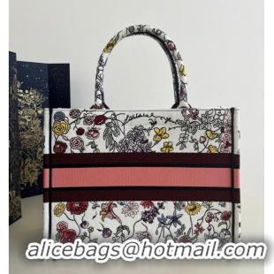 Famous Brand MEDIUM DIOR BOOK TOTE White Multicolor Florilegio Embroidery M1296ZEMF