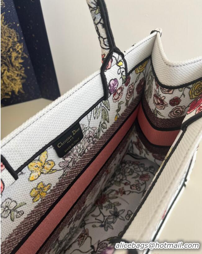 Famous Brand MEDIUM DIOR BOOK TOTE White Multicolor Florilegio Embroidery M1296ZEMF