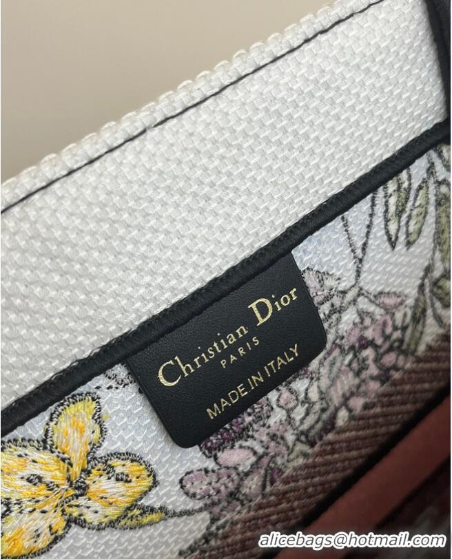 Famous Brand MEDIUM DIOR BOOK TOTE White Multicolor Florilegio Embroidery M1296ZEMF