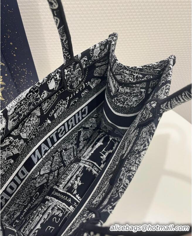 Unique Style MEDIUM DIOR BOOK TOTE Black and White Plan de Paris Embroidery M1296ZOMP