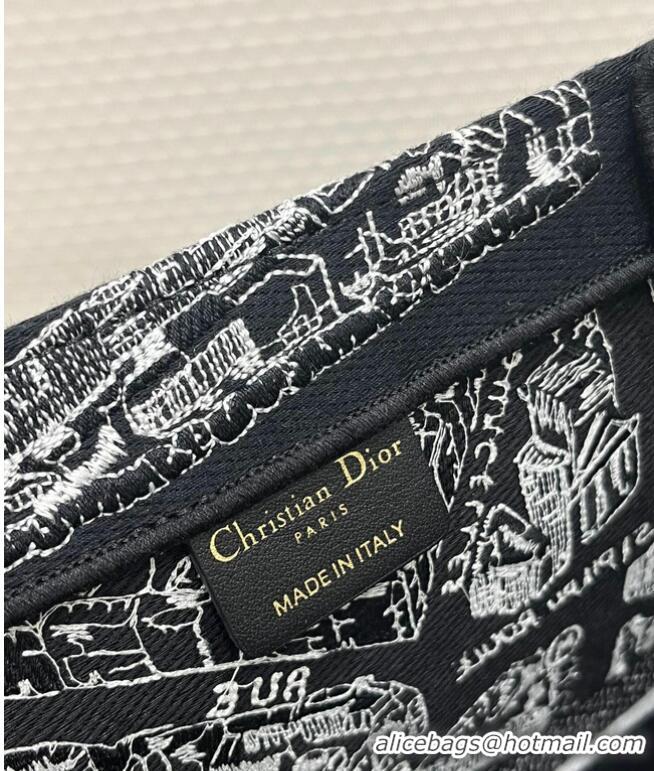 Unique Style MEDIUM DIOR BOOK TOTE Black and White Plan de Paris Embroidery M1296ZOMP