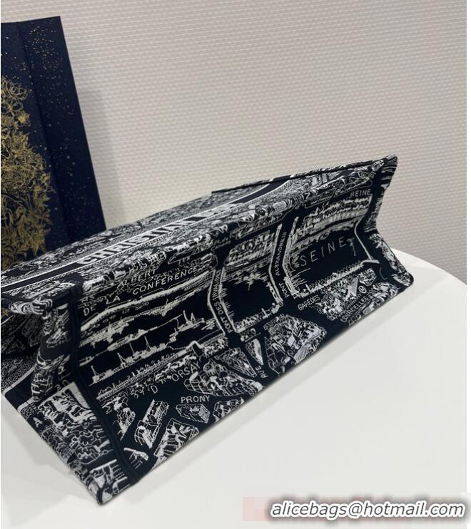 Unique Style MEDIUM DIOR BOOK TOTE Black and White Plan de Paris Embroidery M1296ZOMP