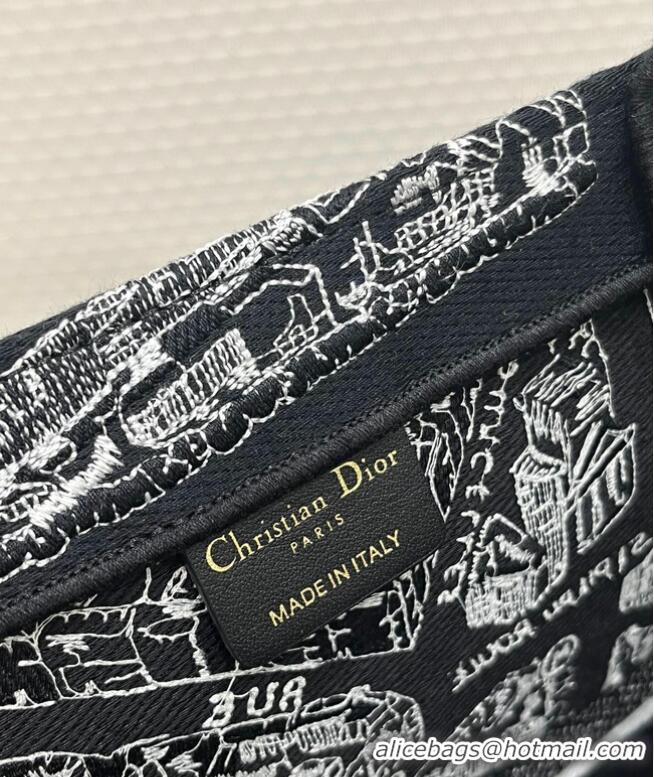 Top Grade LARGE DIOR BOOK TOTE Black and White Plan de Paris Embroidery M1286ZOMP