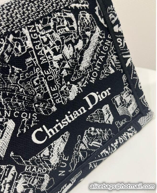 Top Grade LARGE DIOR BOOK TOTE Black and White Plan de Paris Embroidery M1286ZOMP