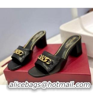 Good Product Valentino VLogo Chain Heel Slide Sandals 5.5cm Black 613171