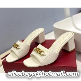 Popular Style Valentino VLogo Chain Heel Slide Sandals 5.5cm White 613172