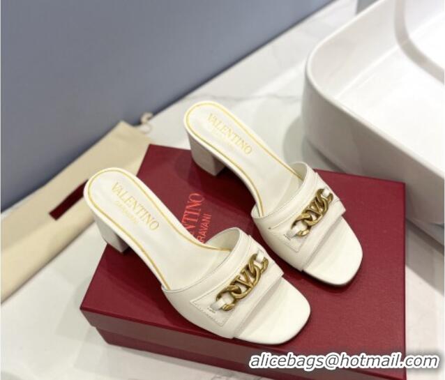 Popular Style Valentino VLogo Chain Heel Slide Sandals 5.5cm White 613172