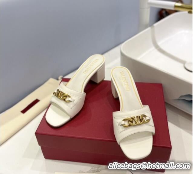 Popular Style Valentino VLogo Chain Heel Slide Sandals 5.5cm White 613172